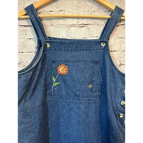 Quacker Factory  Denim Jean Jumper Dress Embroidered Floral Size 10