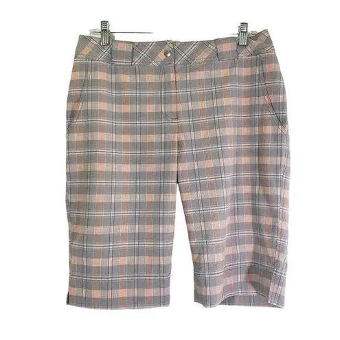 Cutter and Buck ANNIKA, Women's Size 8 Orange, White, Gray Plaid Golf Shorts