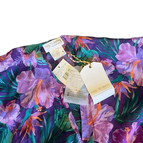 NEW Pool to Party Floral Fringe Swim COVER UP KIMONO Tropical Purple 100% Cotton Size undefined