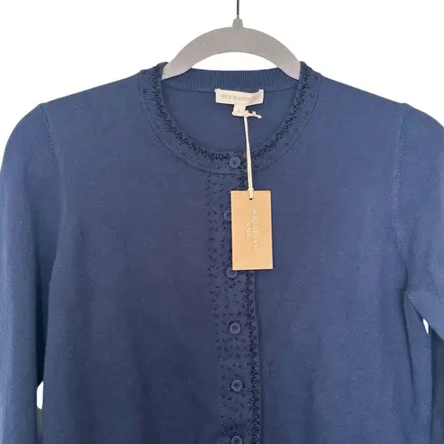 Ann Mashburn Rose Beaded Cotton Silk Cardigan Navy Blue Size S New