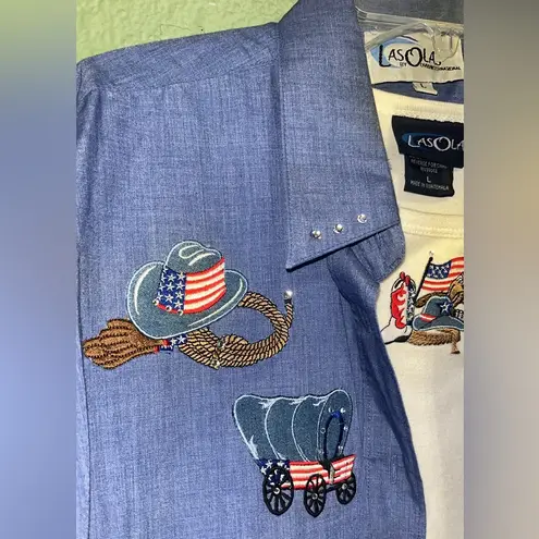 80s 90s vintage western cowboy cowgirl rodeo patriotic blouse shirt set Size L