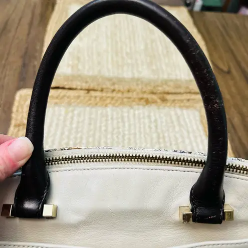 Brahmin Women’s Leather Cream Black Snake Skin Satchel Designer Handbag