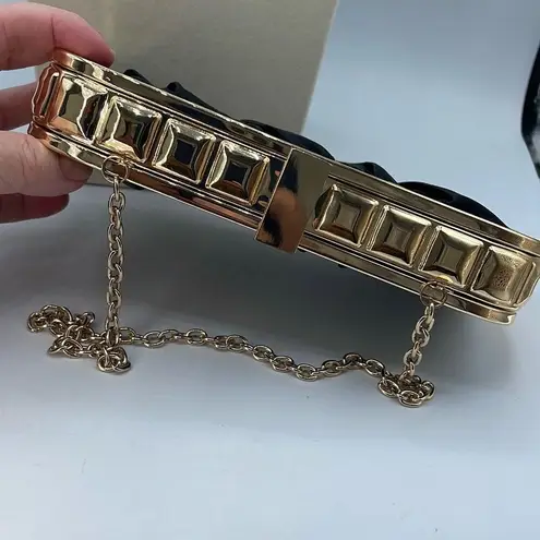 Kate Landry black Satin gold tone clutch, shoulder or crossbody bag.