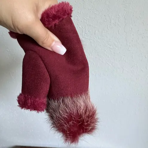 Fingerless Red Rabbit Hair Fur Gloves Women's Wrist Warmer Mittens Grannycore