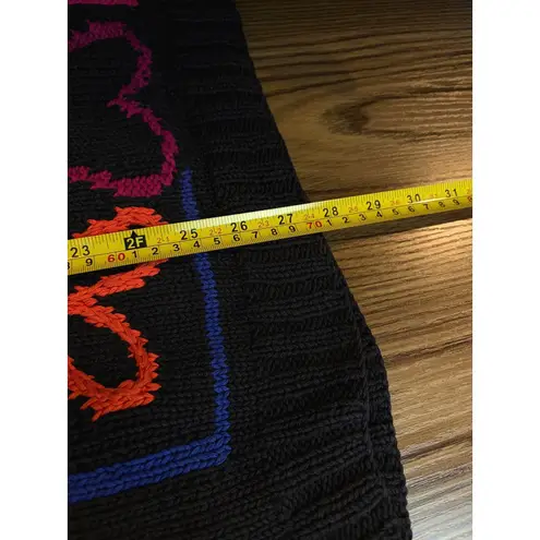 Vintage 1993 RIR Hong Kong Sweater Neon Embroidered Flowers Abstract Art M/L Black Size M