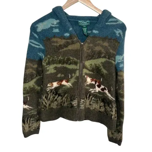 Ralph Lauren Lauren  Hand Knit Wool dog hunting Zip Hoodie Jacket PM - Image 1