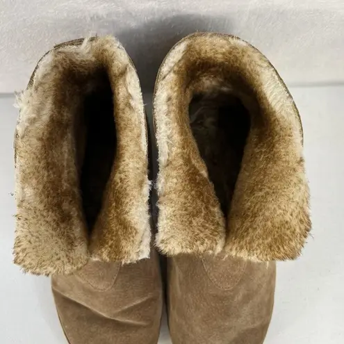 Lamo Women's 9 Suede Bootie Slippers Chestnut Shearling Sherpa Ankle Cozy Warm Brown