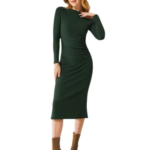 NWT OGL Thermal Boatneck Ruched Side Brami MaxWarm Midi Dress Forest Green Large - Image 2
