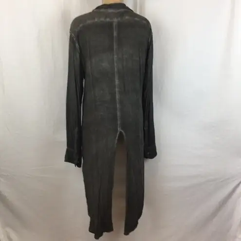 Stillwater Gray Long Sleeve Button Front Tuxedo Tail Blouse Top S