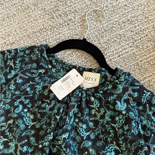 MISA Los Angeles Blue and White Ruffled Mini Dress