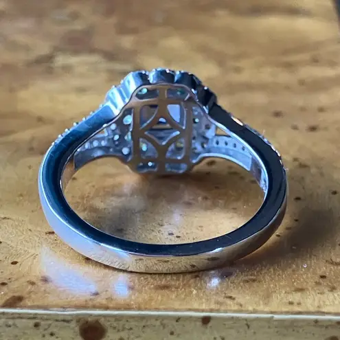 Natural Tanzanite Tsavorite Garnet Sterling Silver Art Deco Ring Size 6