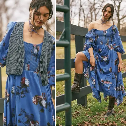 Free People  Bohemian Witchy Fairy Morning Glory Maxi Dress Bluebell Large NWT