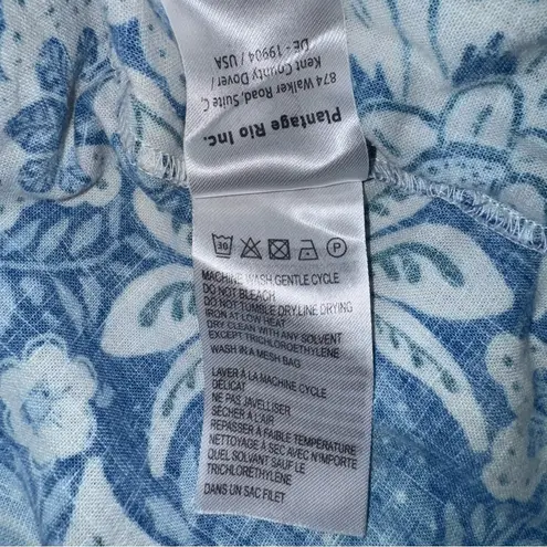 Farm Rio Full of Flowers Floral Jumpsuit Blue White Crochet Trim V Neck Boho