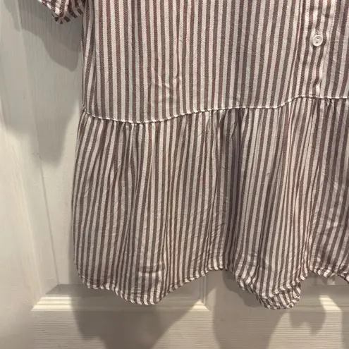 Downeast Women's Brown Striped Peplum Blouse Top Ruffle Short Sleeve Size L