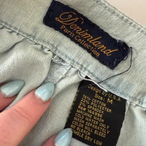 90s Vintage DENIMLAND Floral Embroidered Maxi Button Front Jean Skirt Medium Blue