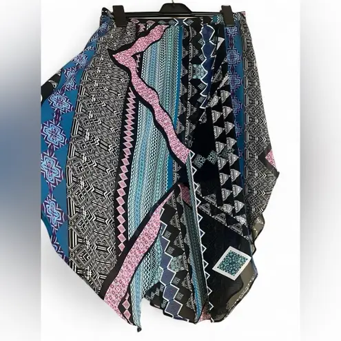 EXPRESS  Midi Skirt SzL Geometric Print Wrap Lined High/Low Flowy Feminine Casual - Image 3