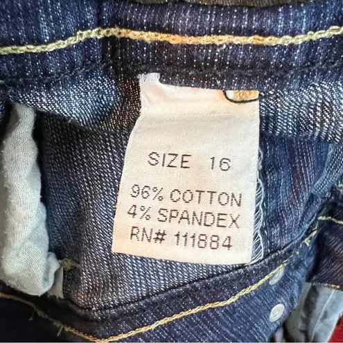 MARIANNE Size 16 Blue Denim Capri Jeans 5 Pockets Embroidered Back Pockets