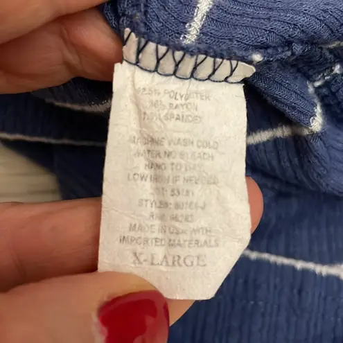 Olivia Rae Blue & White Striped Short Sleeve Round Neck Textured Women's Top XL