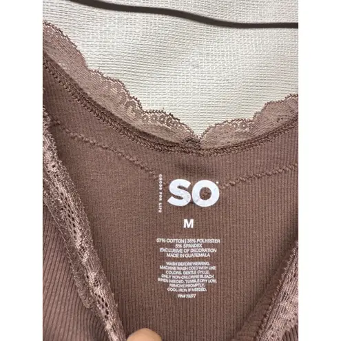 SO  Womens Y2K Lace‎ Cami Tank Top Sz S Brown Ribbed Coquette Preppy