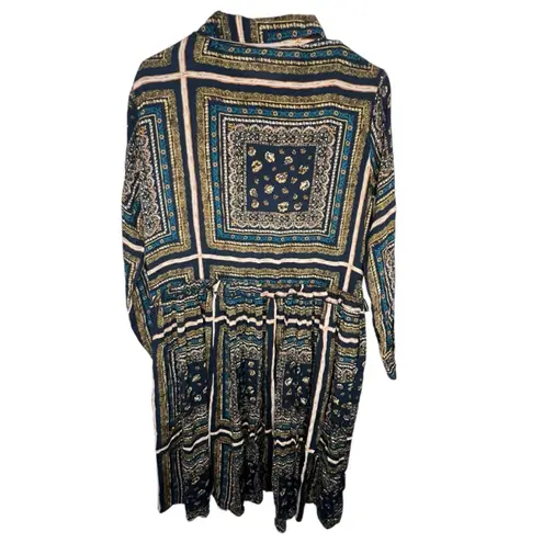 ZARA  Multi Pattern Dress Long Sleeve Button Up TShirt Midi Dress