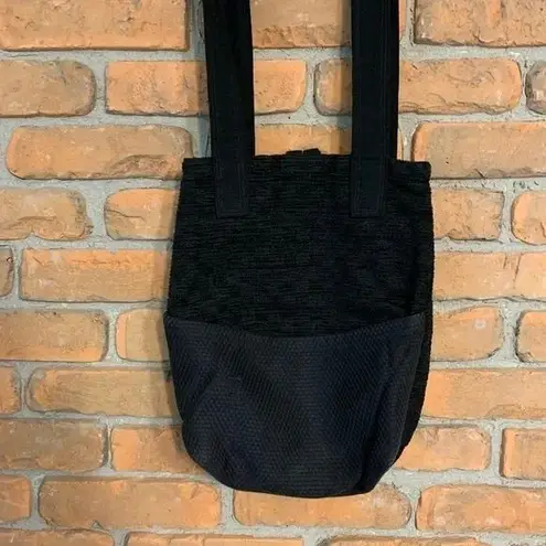 Black‎ Textured Tote Bag Casual Shoulder Handbag with Double Straps Black