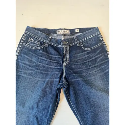 BKE Buckle Payton Ankle Crop Jeans Size 34 Dark Wash Western Thick Stitch