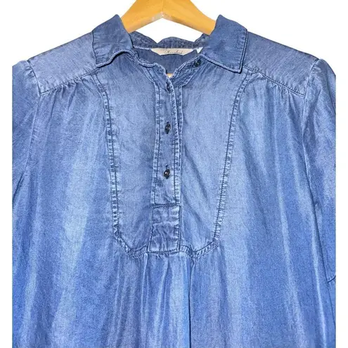Caffe Merrakesh Chambray Quarter Button Down Top Women's Medium Cottage Country Blue