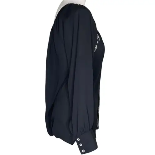 Takara Women's Peasant Embroidered Geometric Cottage Core Blouse Top M