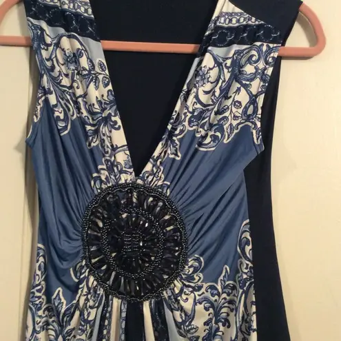 Boston Proper Gorgeous sleeveless embellished blue V neck top XS womens