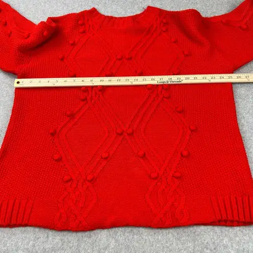 Ava & Viv Cable Knit Pom Pom Sweater In Red Women's Size 2X