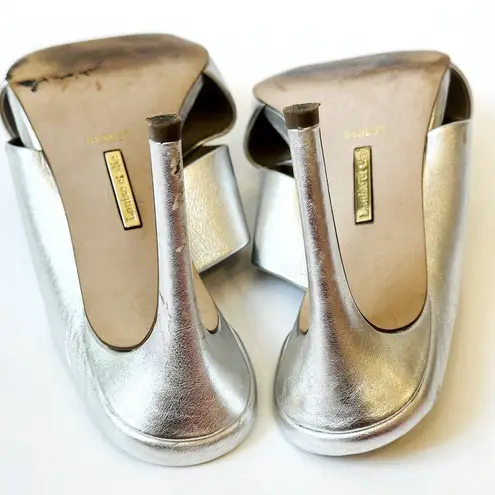 Louise et Cie  Halloway Metallic Sterling Silver Crossover Sandal Shoe Heel 6.5