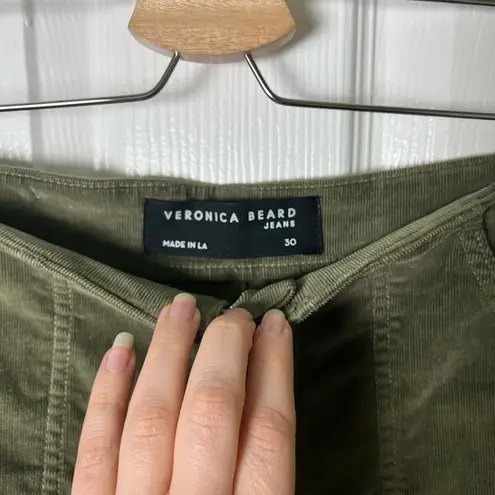 Veronica Beard Cotton Crosbie High Rise Crop Wide Leg Green Corduroy Pants 30