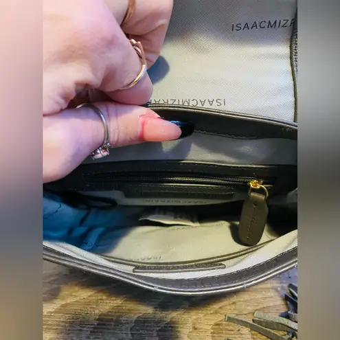 Isaac Mizrahi NWOT pebbled leather charcoal/brandy crossbody bag