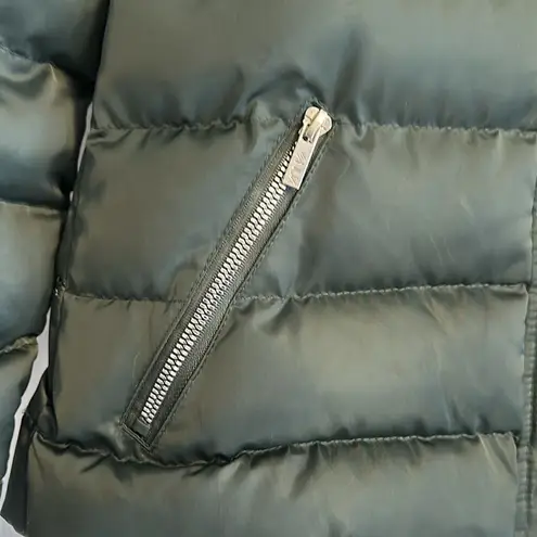 NUX Women’s Dark Green Removable Hood Puffer Zipper Jacket Size M Silver Size M