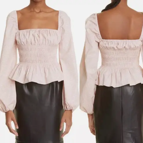 Staud Jules Smocked Square Neck Top in Pink Size M White Size M