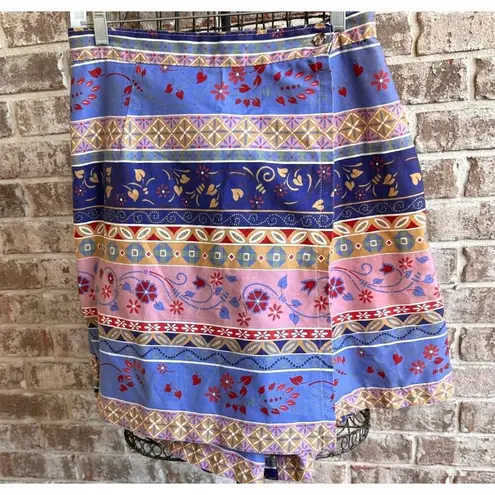 Vintage 90s Vivaldi Jeanswear Cullotte Skirt Size 14 Floral Wrap USA Hip… Blue