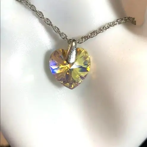 Swarovski Crystal AB Heart Pendant on Silver Chain Necklace