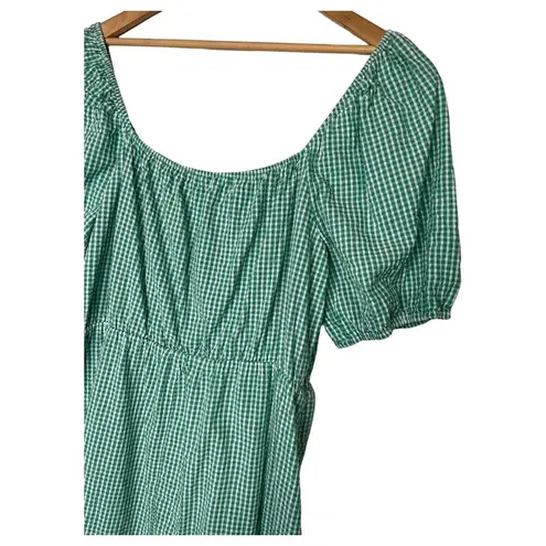 Draper James  RSVP Dress Womens XL Gingham Surplice Bubble Sleeve Peplum Green