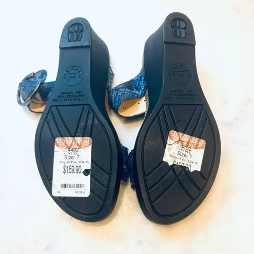 Mephisto Nadia Wedge Sandals Snakeskin Leather Comfort Slides Size 37 Blue