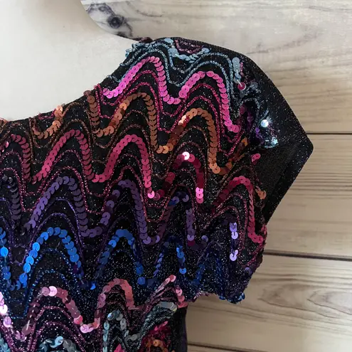 Vintage 80s / 90s Sequin Sparkly Disco Short Sleeve Blouse Multiple Size M