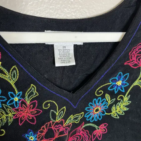 Laura Ashley Women Tunic top 2x Relax Fit Whimsigoth Embroidered Dark Floral Witchy Romantic