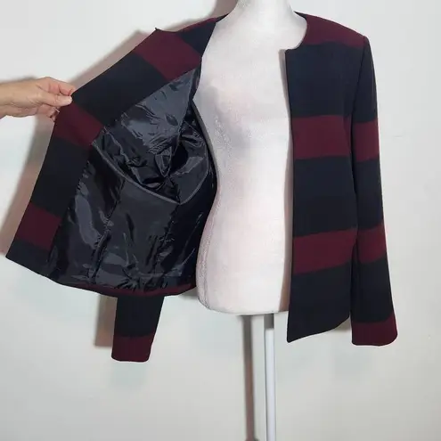 Red Gray and Black Stripe Blazer Size 12 Tahari Stripe Collarless Blazer