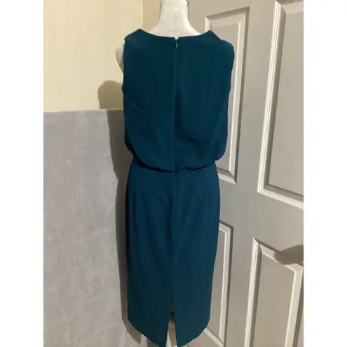 Dress the Population Teal Blue Sleeveless Midi Sheath Dress Women's Size M