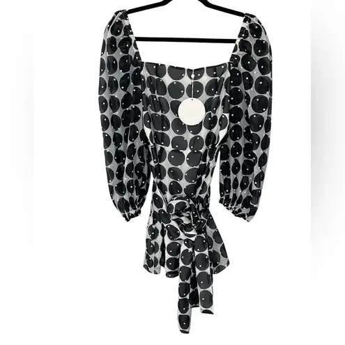 NWT La Maison Talulah Honeycomb Spot Black White Print Tie Waist Mini Dress XXS