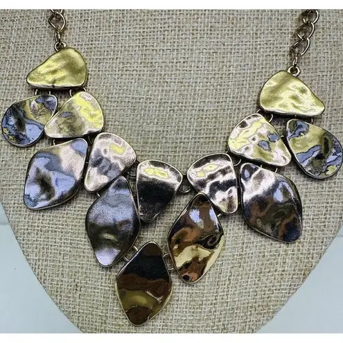 Hammered Like Flat Stones Gold Tone 16" Adjustable Necklace Statement Piece