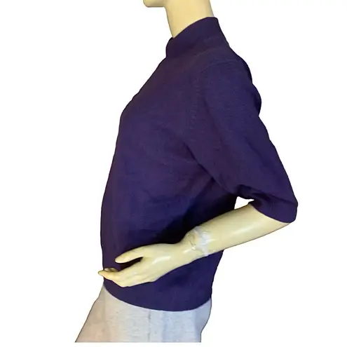Grace PURPLE CASHMERE KNIT MOCK NECK SHORT SLEEVE PULL OVER SWEATER (XL)