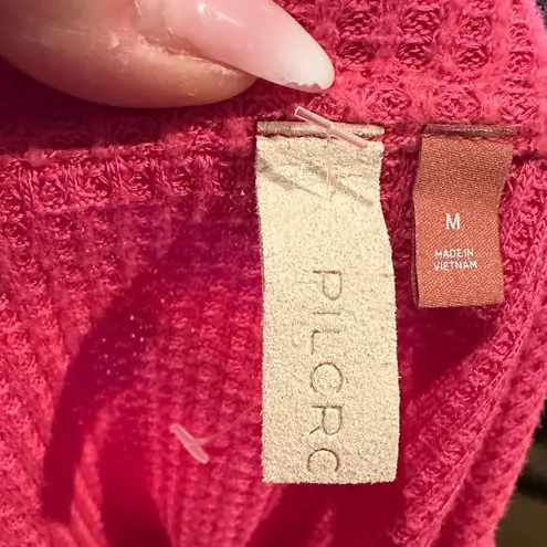 Pilcro PINK THERMAL WAFFLE KNIT DEEP VNECK LONG SLEEVE PULLOVER LONG SLEEVE TOP