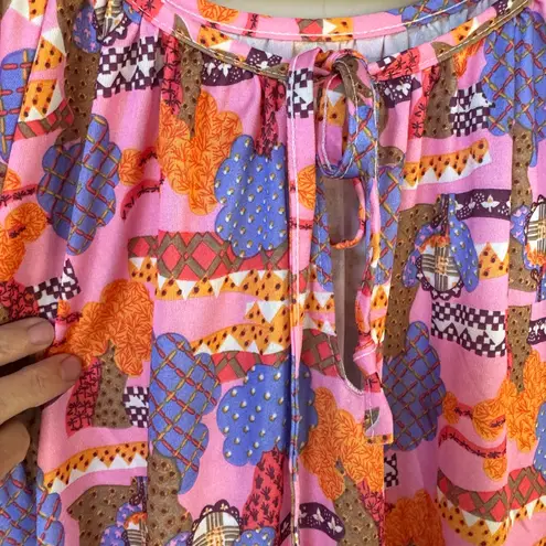 Vintage 70s Psychedelic Maxi Dress Pink & Purple Tree Novelty Print Boho Large