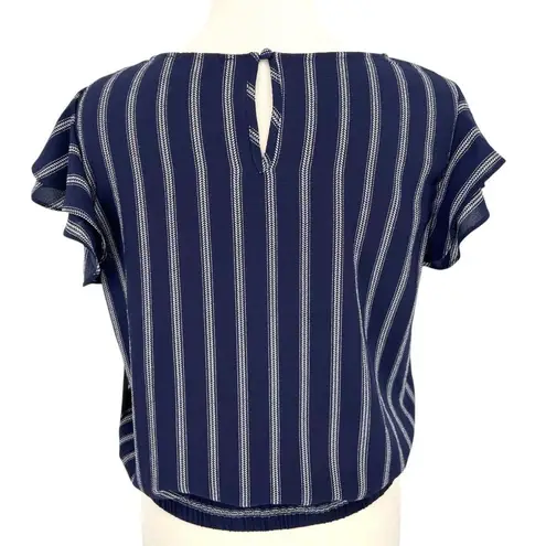 Sweet Wanderer Navy Blue Striped Tie-Front Top Ruffle Sleeves Size XL NWT