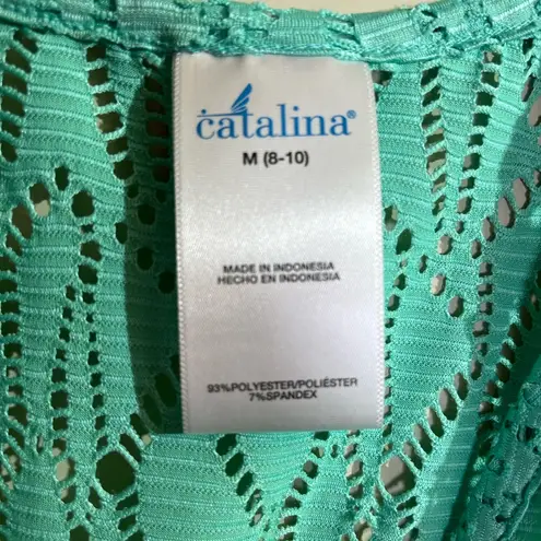 Catalina Teal Stretch Cover Up Dress M Laser Cut Mesh V Neck Swimwear